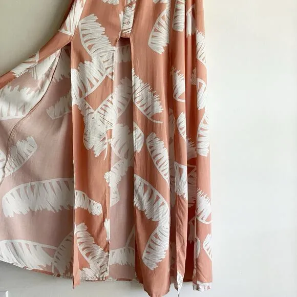 NWT L'Atiste by Amy Small Maxi Skirt Leaf Print Slits Strips Buttons Pattern
