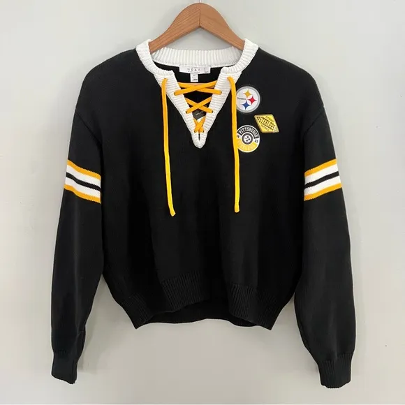 NWT Pittsburgh Steelers WEAR by Erin Andrews Women’s Cropped Tie Sweater S Small