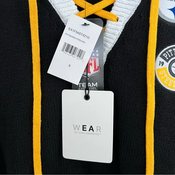NWT Pittsburgh Steelers WEAR by Erin Andrews Women’s Cropped Tie Sweater S Small