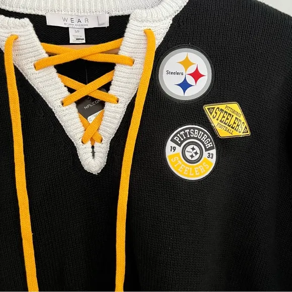 NWT Pittsburgh Steelers WEAR by Erin Andrews Women’s Cropped Tie Sweater S Small