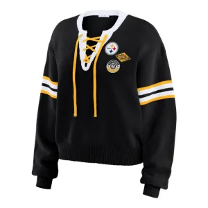 NWT Pittsburgh Steelers WEAR by Erin Andrews Women’s Cropped Tie Sweater S Small