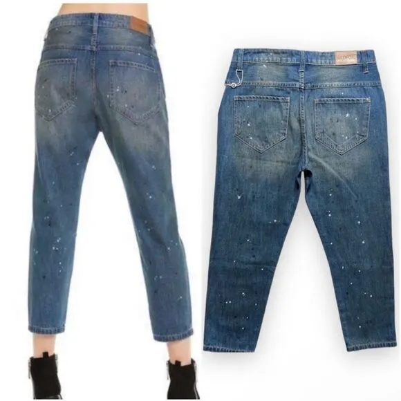 NWT Wildfox DaVinci Relaxed Loose Baggy Paint Splatter Crop Boyfriend Jeans