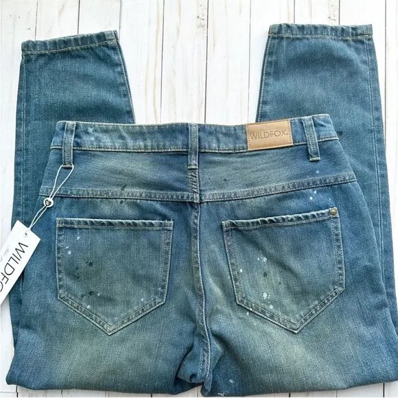 NWT Wildfox DaVinci Relaxed Loose Baggy Paint Splatter Crop Boyfriend Jeans