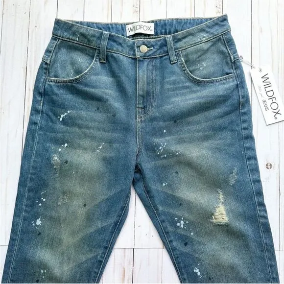NWT Wildfox DaVinci Relaxed Loose Baggy Paint Splatter Crop Boyfriend Jeans