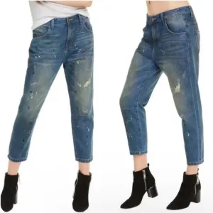 NWT Wildfox DaVinci Relaxed Loose Baggy Paint Splatter Crop Boyfriend Jeans