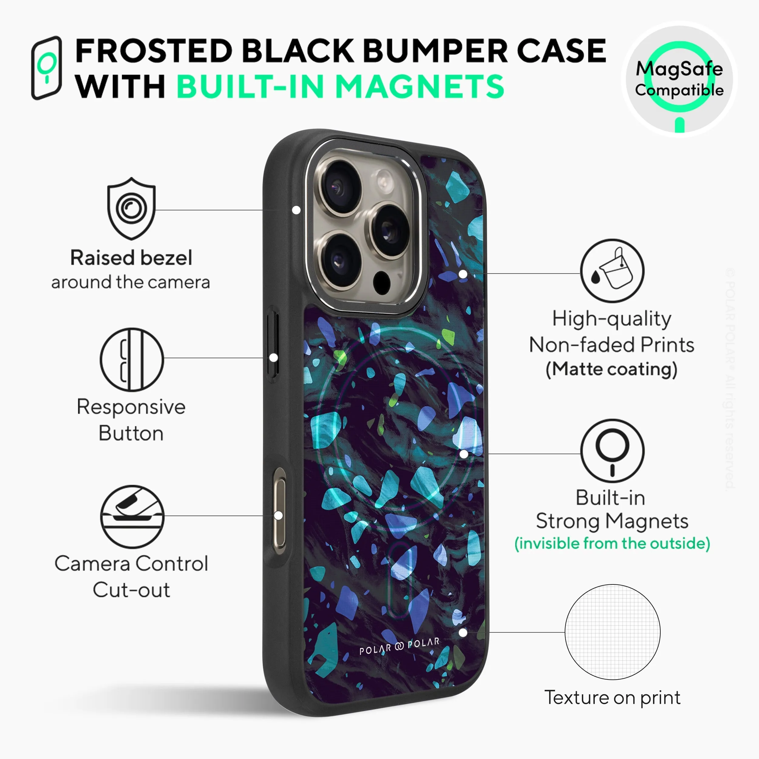 Ocean Terrazzo Gem - iPhone 16 Pro Max Frosted Black Bumper MagSafe Case