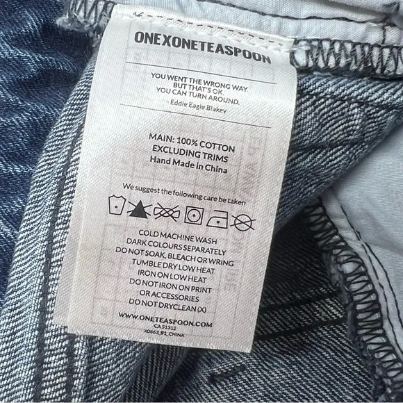 ONE X ONE TEASPOON Bandits High Waisted Slim Fit Cuffed Hem Denim Short Sz 27