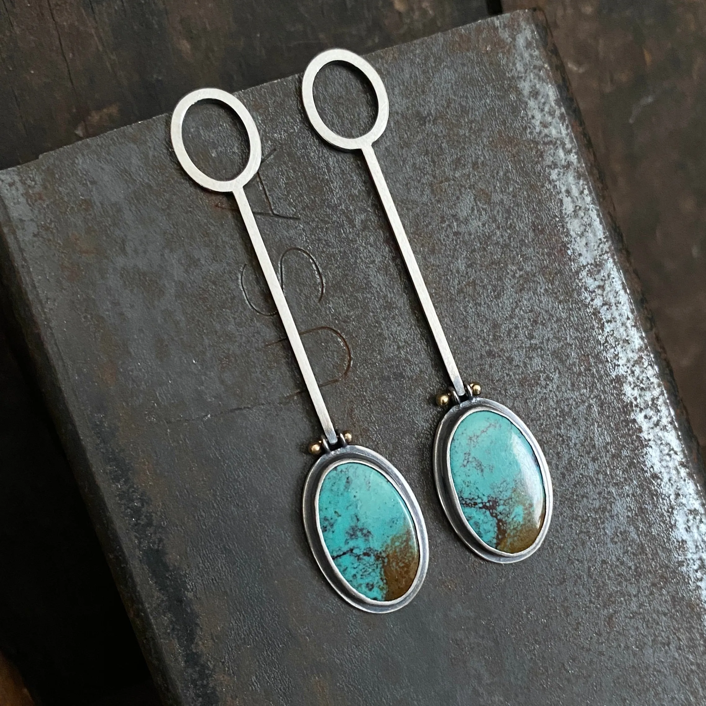 Oval Wand Earrings with Turquoise