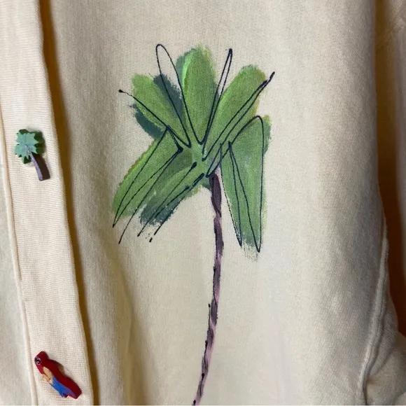 Palm Tree Tropical Top with Hand Painted Trees and Whimsical Buttons Siz…