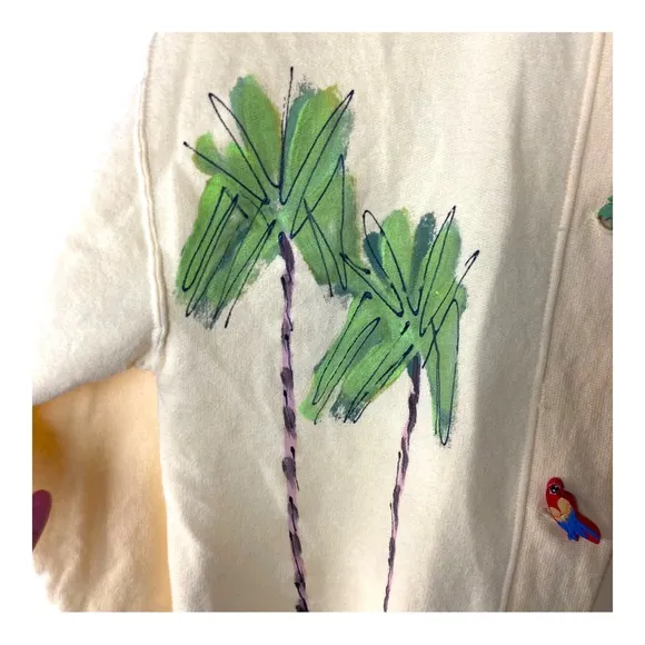 Palm Tree Tropical Top with Hand Painted Trees and Whimsical Buttons Siz…