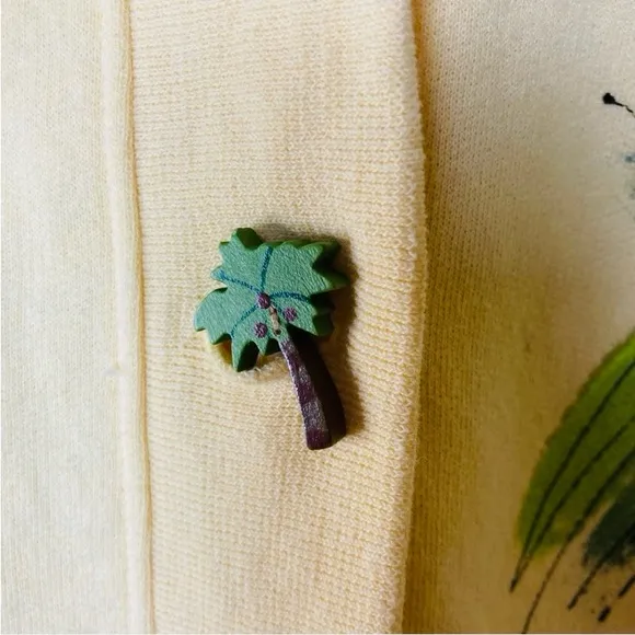 Palm Tree Tropical Top with Hand Painted Trees and Whimsical Buttons Siz…