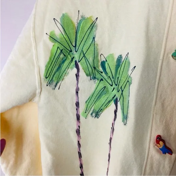 Palm Tree Tropical Top with Hand Painted Trees and Whimsical Buttons Siz…