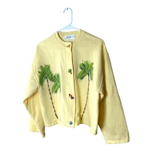 Palm Tree Tropical Top with Hand Painted Trees and Whimsical Buttons Siz…