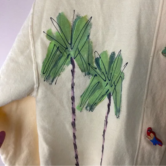 Palm Tree Tropical Top with Hand Painted Trees and Whimsical Buttons Siz…