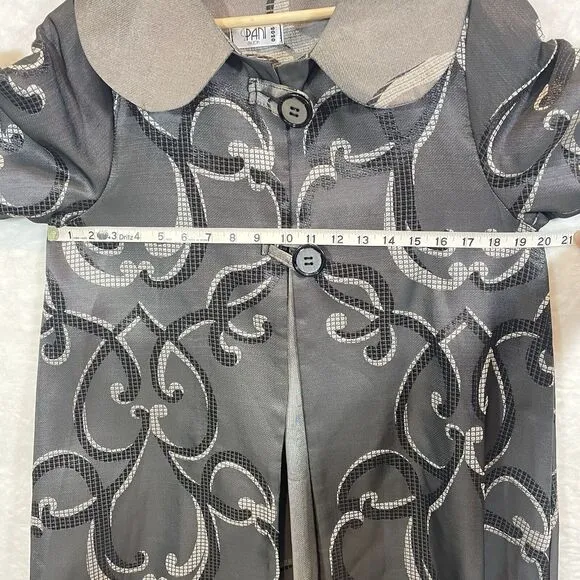 Pani Mezon Jacket Coat Swing Wide Collar Silver Grey Swirl Artistic M