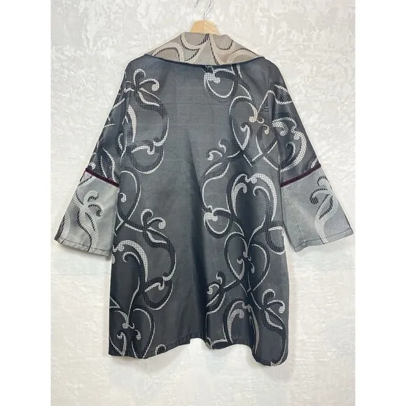 Pani Mezon Jacket Coat Swing Wide Collar Silver Grey Swirl Artistic M