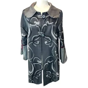 Pani Mezon Jacket Coat Swing Wide Collar Silver Grey Swirl Artistic M