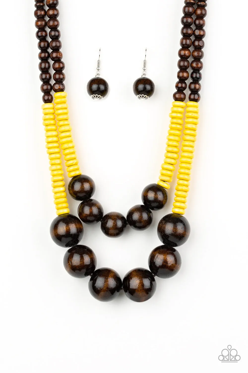 Paparazzi - Cancun Cast Away - Yellow Wood Necklace