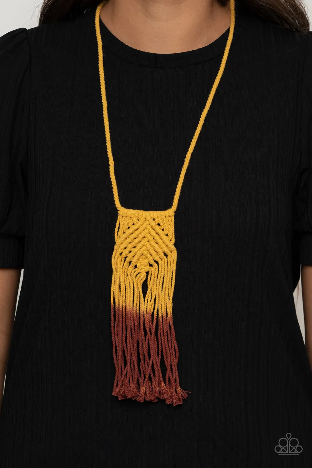 Paparazzi - Look At MACRAME Now - Yellow Necklace