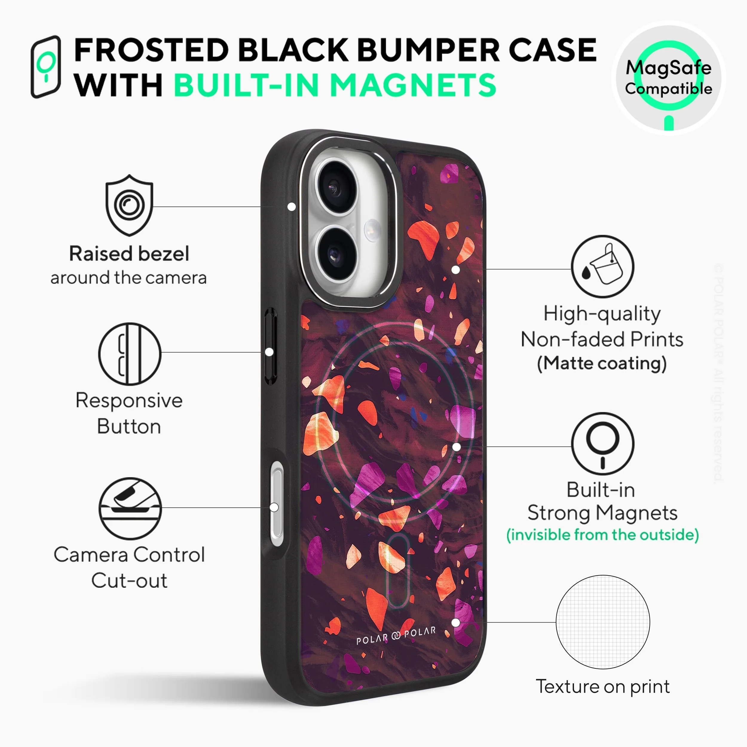 Paprika Terrazzo Gem - iPhone 16 Plus Frosted Black Bumper MagSafe Case