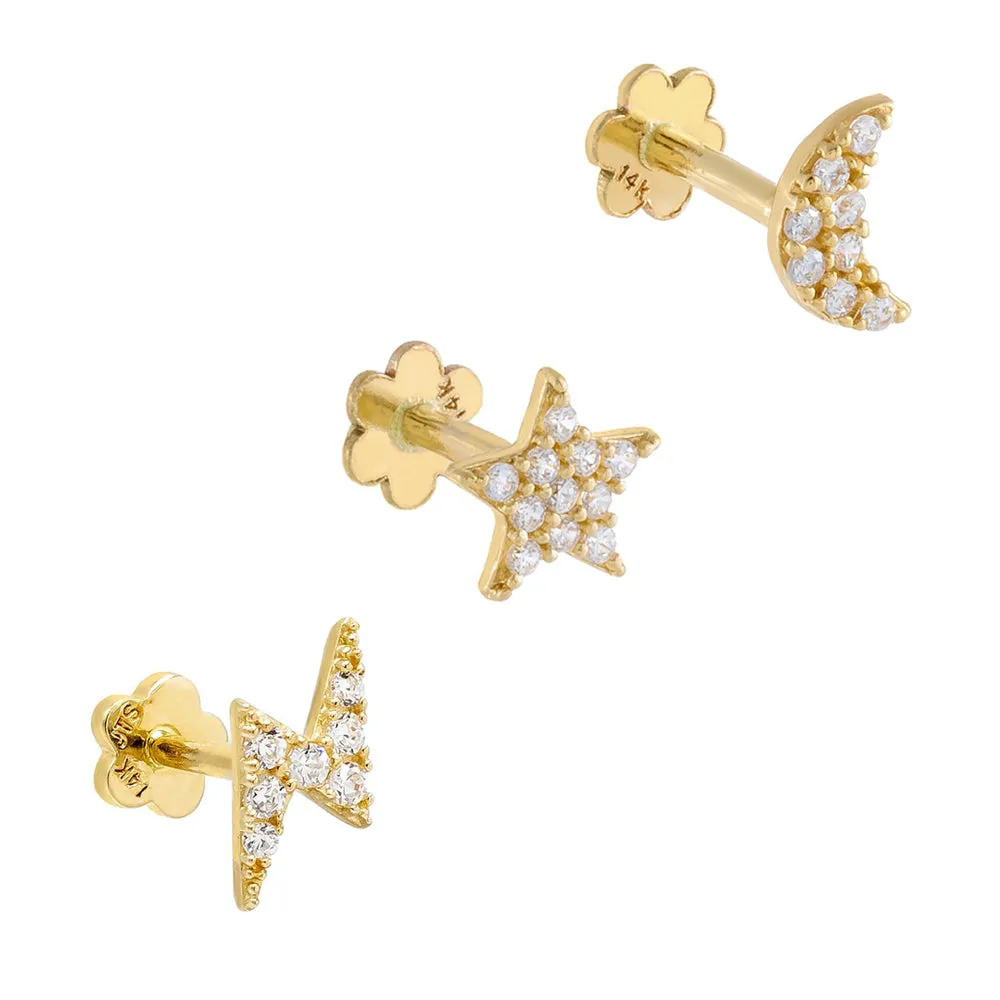 Pavé Celestial Stud Earring Combo Set 14K