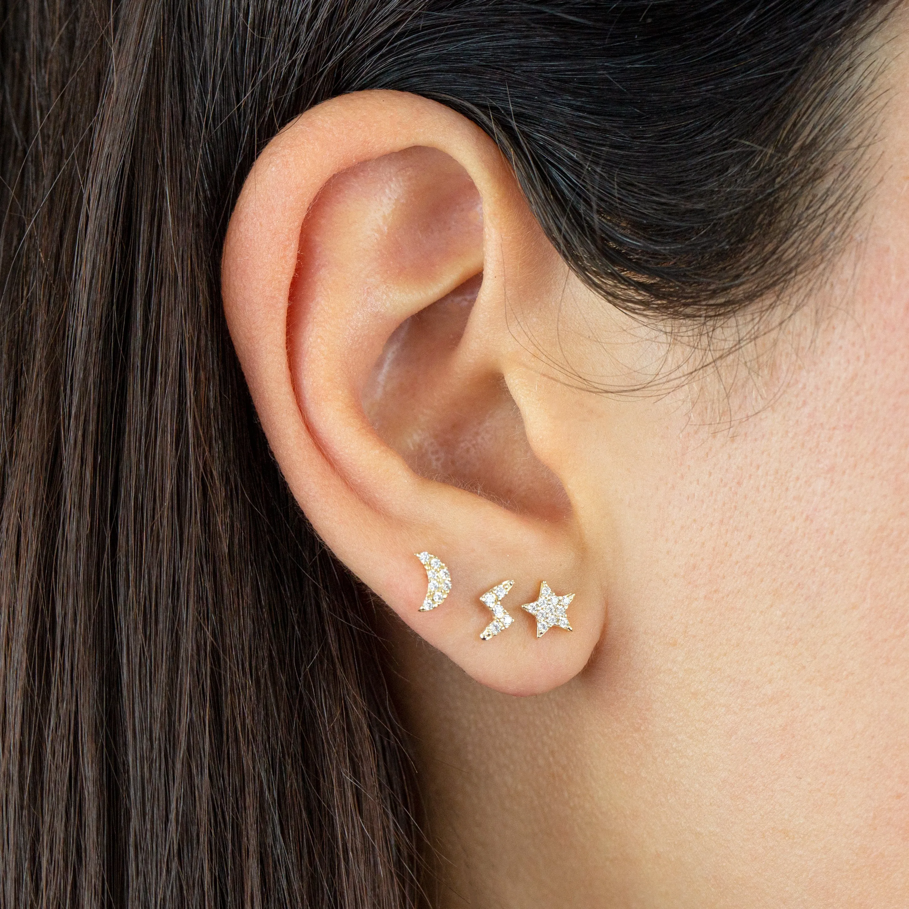 Pavé Celestial Stud Earring Combo Set 14K