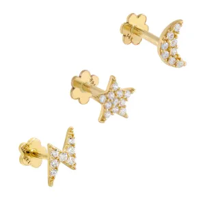 Pavé Celestial Stud Earring Combo Set 14K