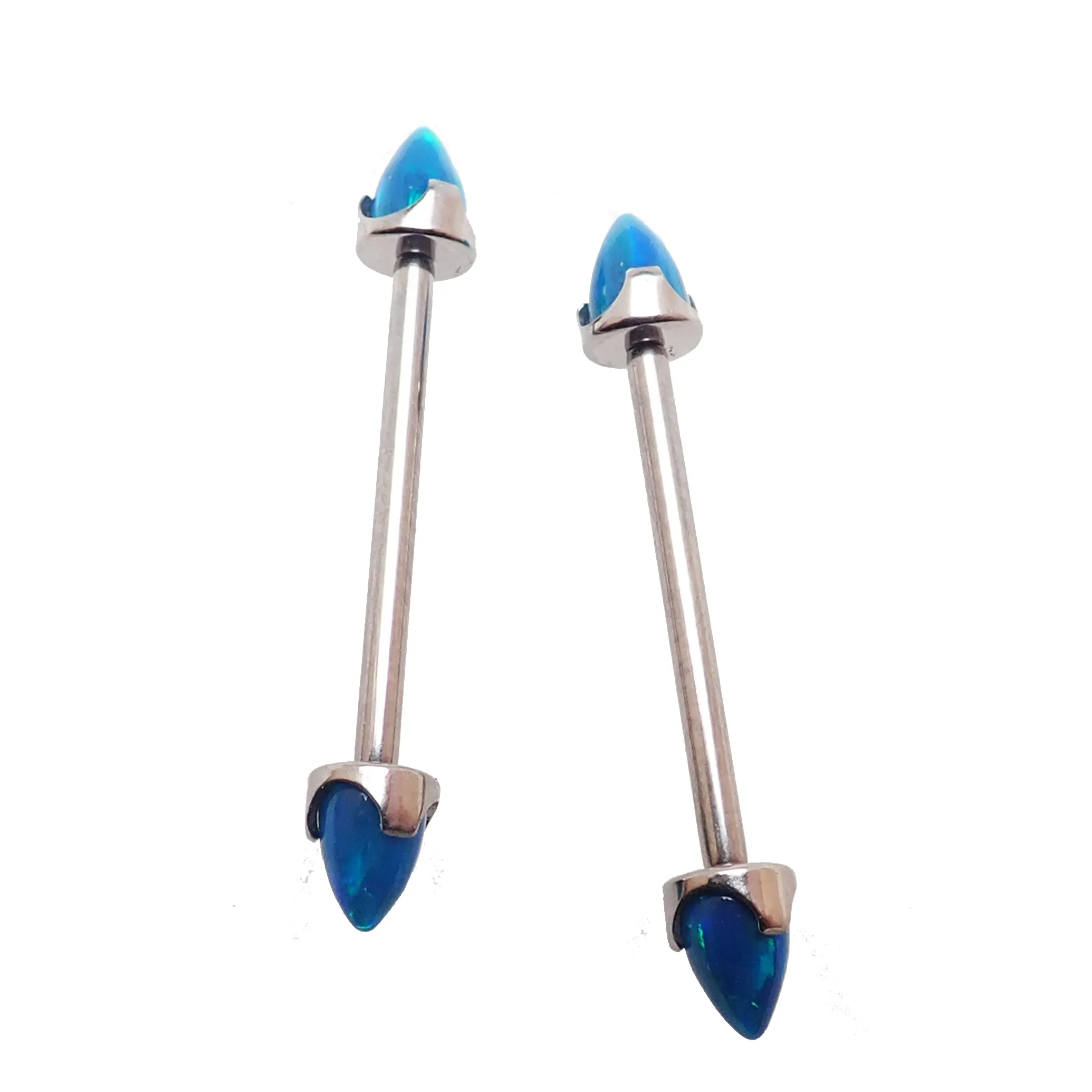 Peacock Blue Opal Cone Nipple Bar 16g