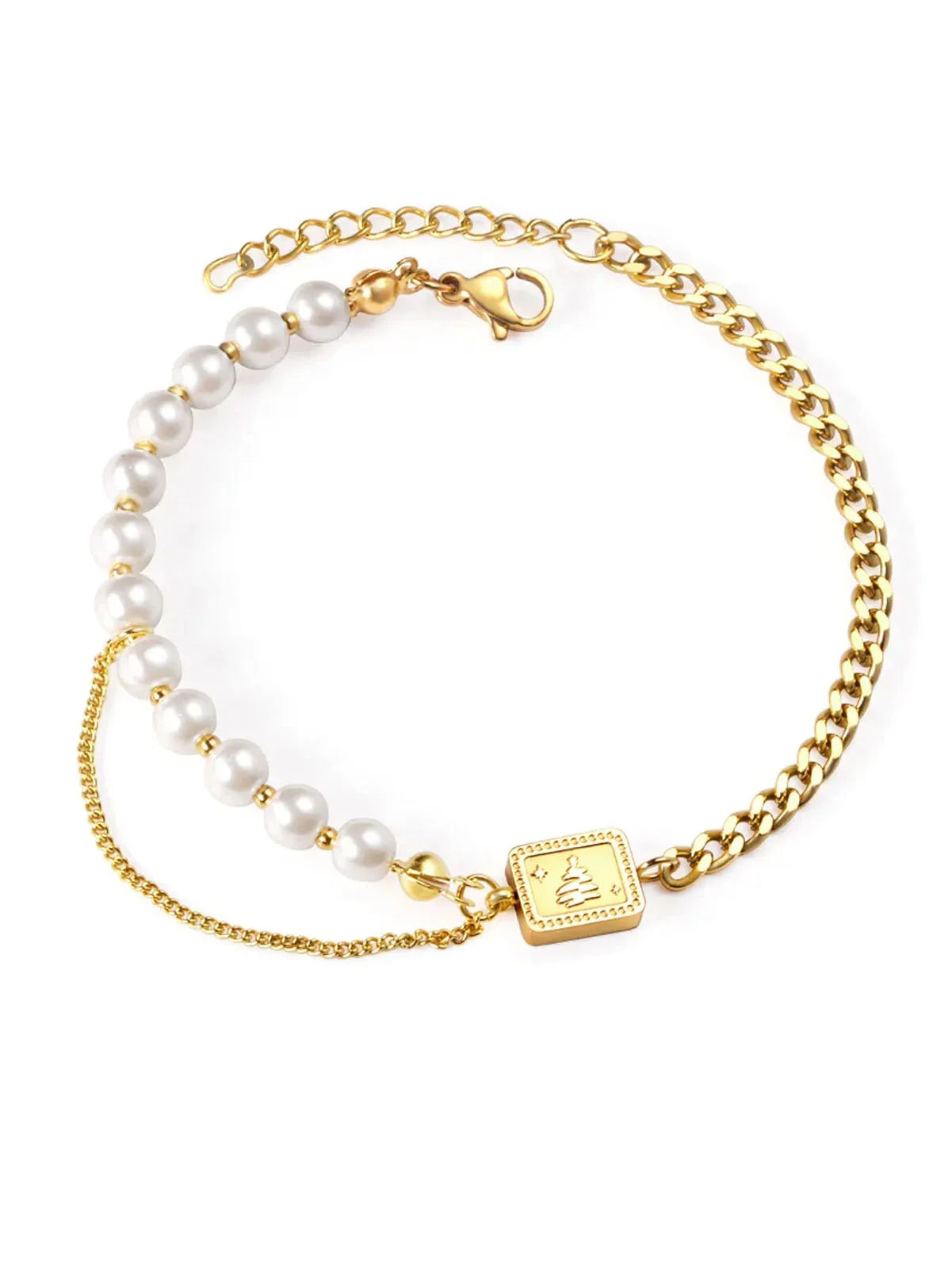 Pearl Charm Chain Decor Bracelet - FD ⚡