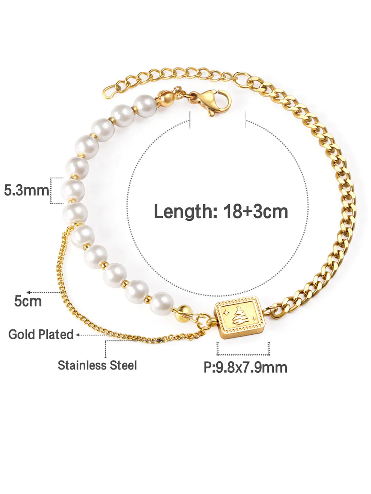 Pearl Charm Chain Decor Bracelet - FD ⚡