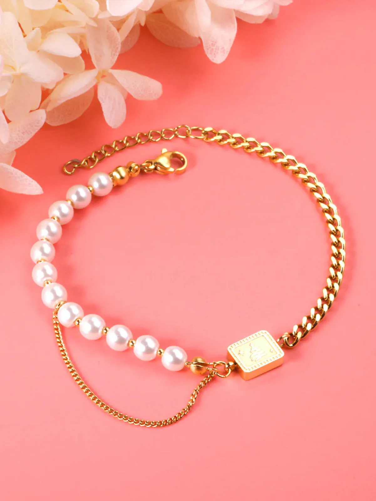 Pearl Charm Chain Decor Bracelet - FD ⚡