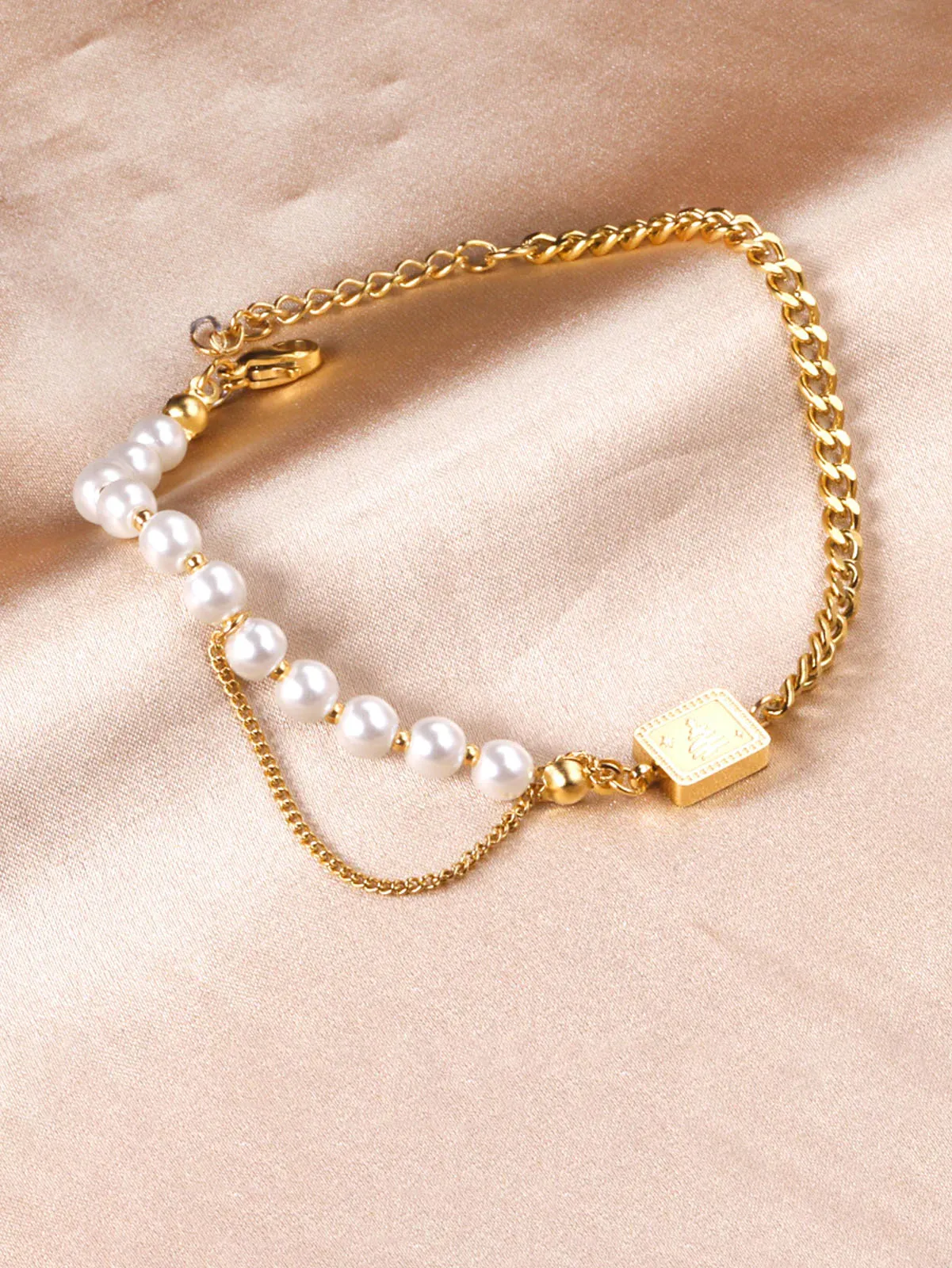 Pearl Charm Chain Decor Bracelet - FD ⚡