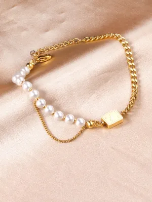 Pearl Charm Chain Decor Bracelet - FD ⚡
