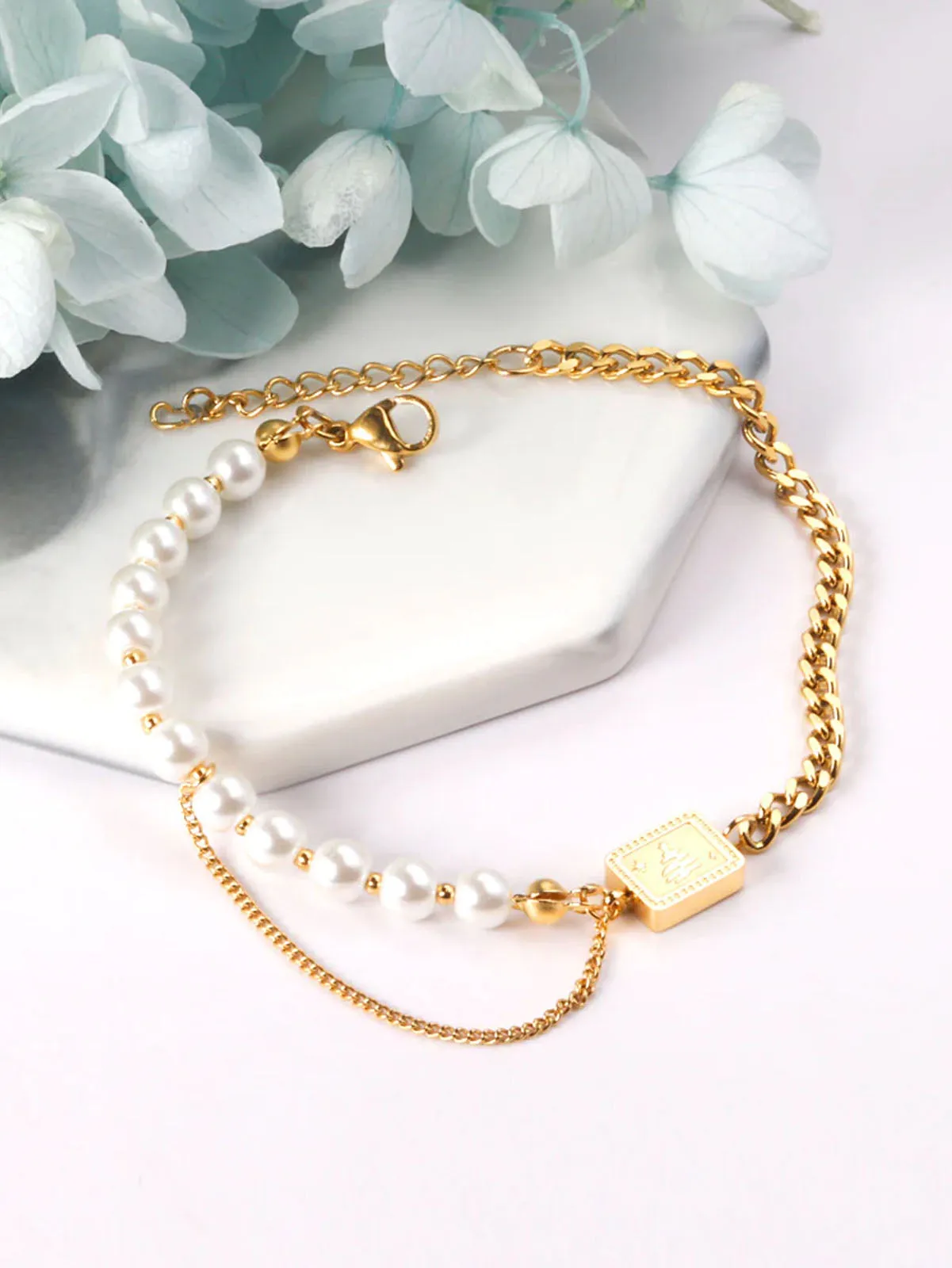 Pearl Charm Chain Decor Bracelet - FD ⚡