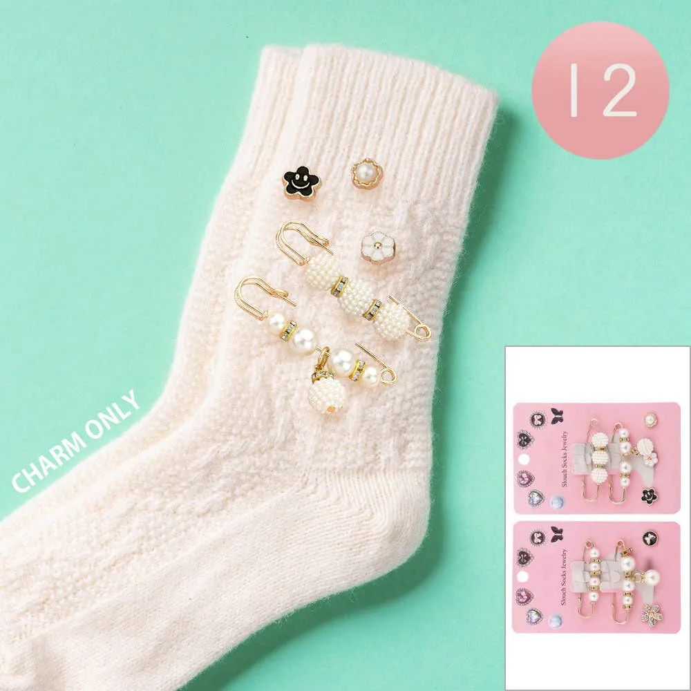 Pearl Safety Pin & Flower Smile Face Sneaker & Sock Charms