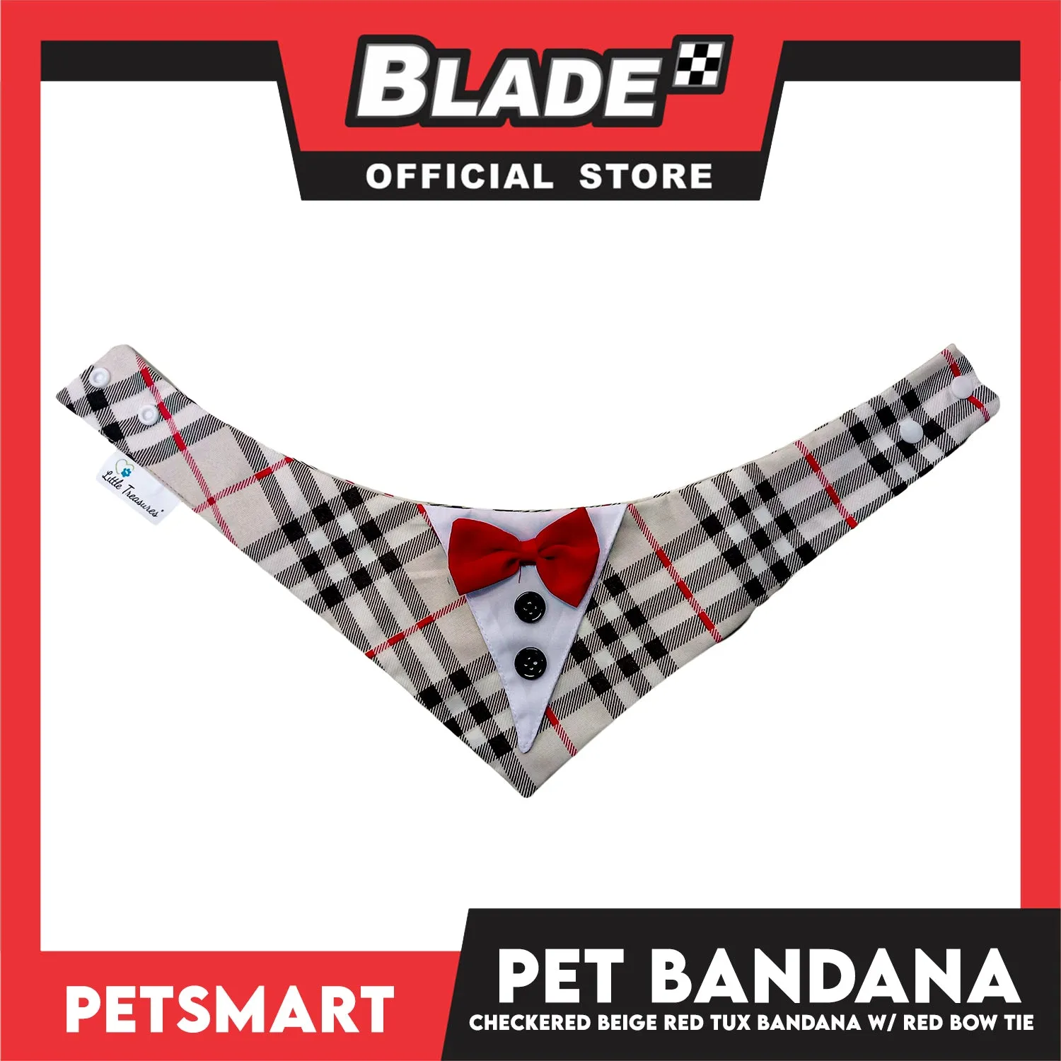 Pet Bandana Checkered Beige Red Tuxedo Bandana with Red Bow Tie Design (XL) Perfect Fit for Dogs and Cats