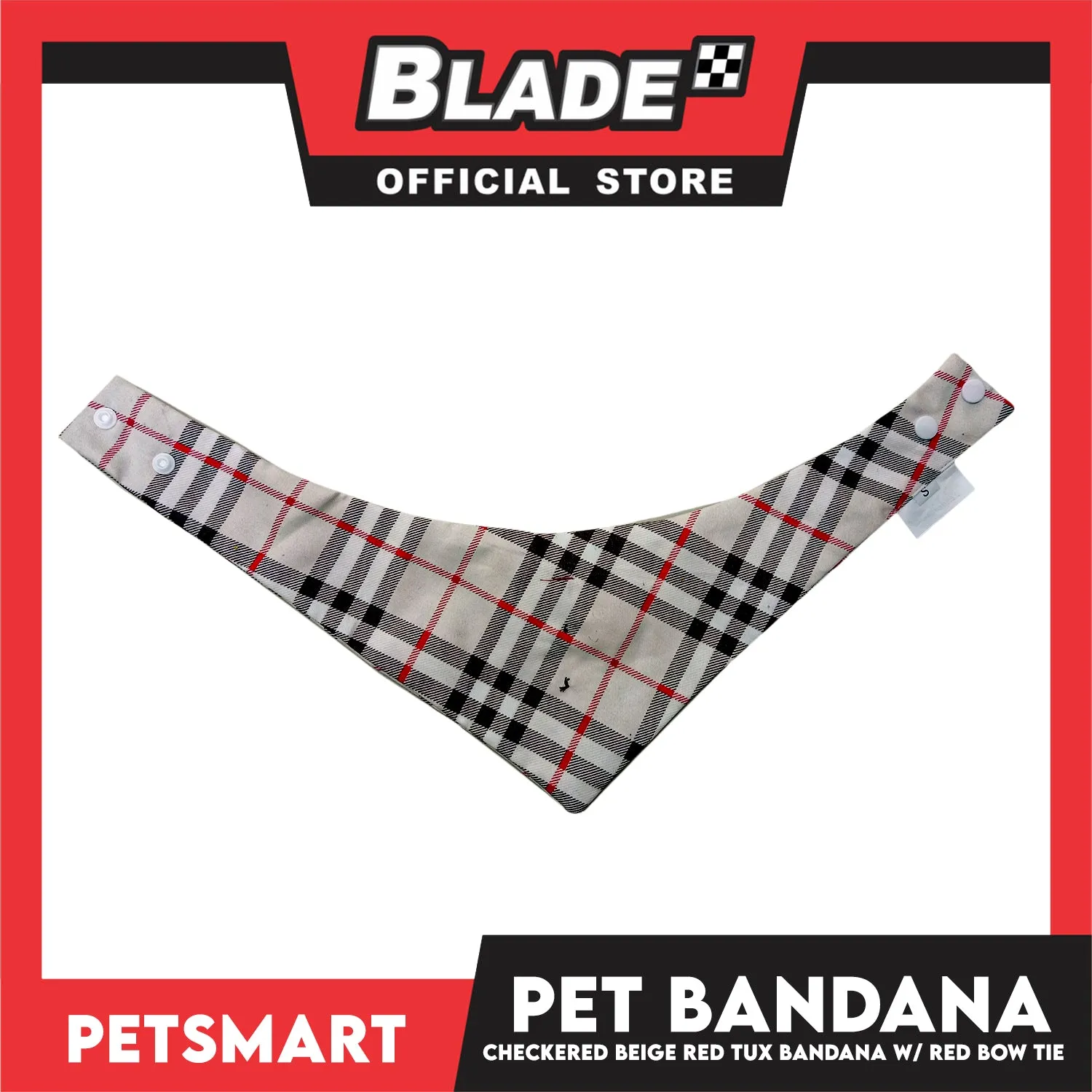 Pet Bandana Checkered Beige Red Tuxedo Bandana with Red Bow Tie Design (XL) Perfect Fit for Dogs and Cats