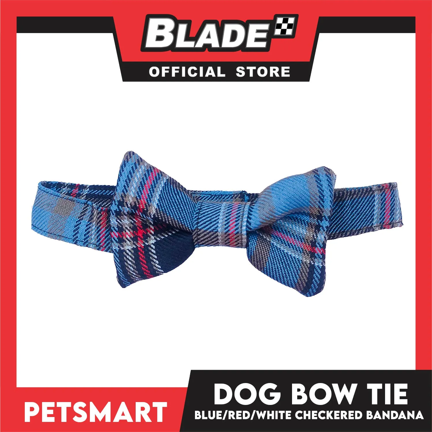 Pet Bow Tie Bandana Checkered Design, Blue Red White Color DB-CTN37XS (XS) Perfect Fit For Dogs And Cats