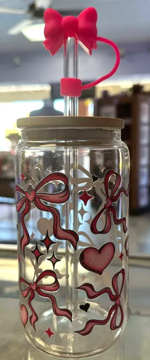 Pink Bows Glass Cup