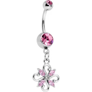 Pink CZ Gem Fashionable Framework Twist Dangle Belly Ring