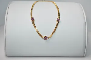 Pink Gemstone Cuban Link Anklet (Adjustable)