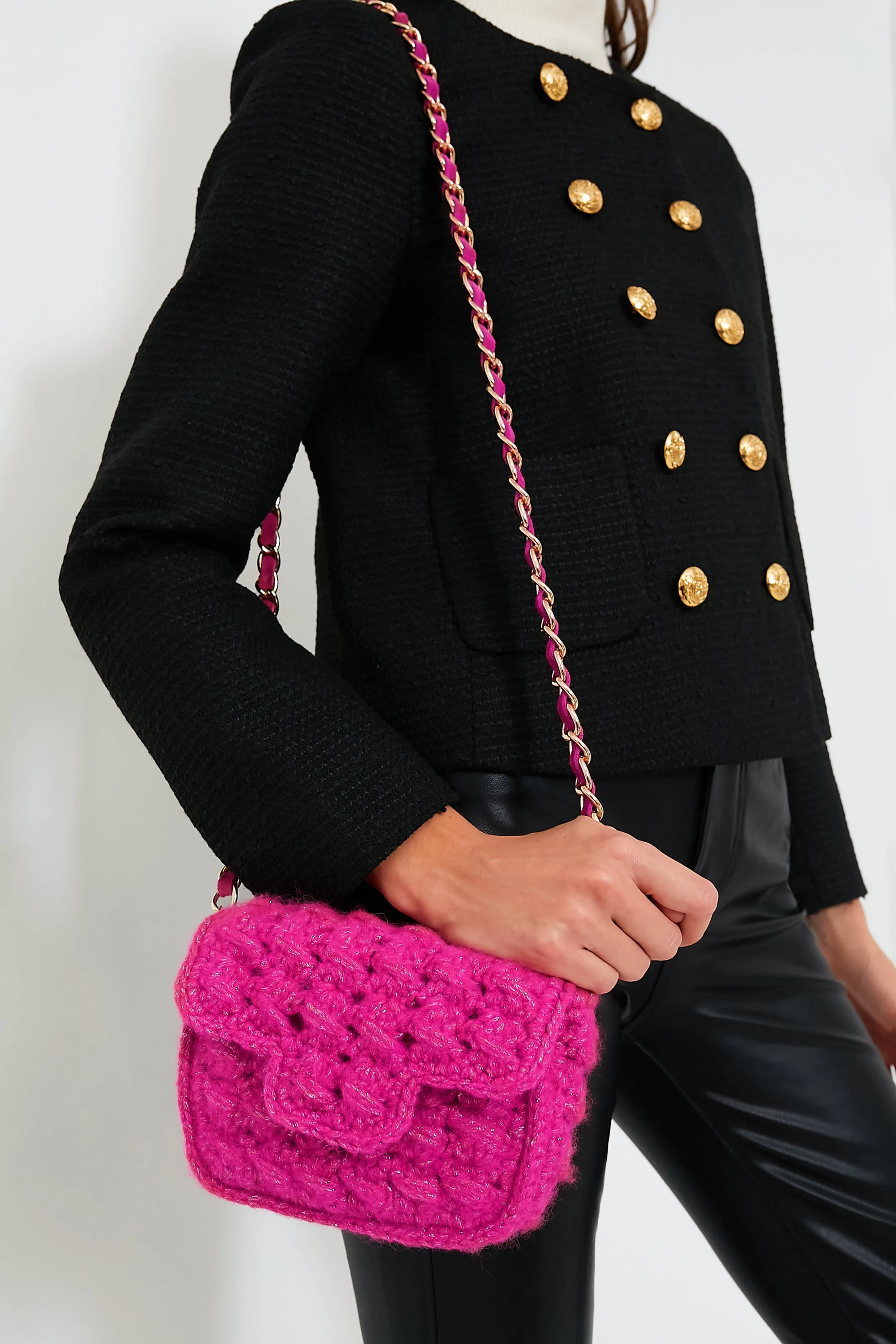 Pink Mini Woven Shoulder Bag