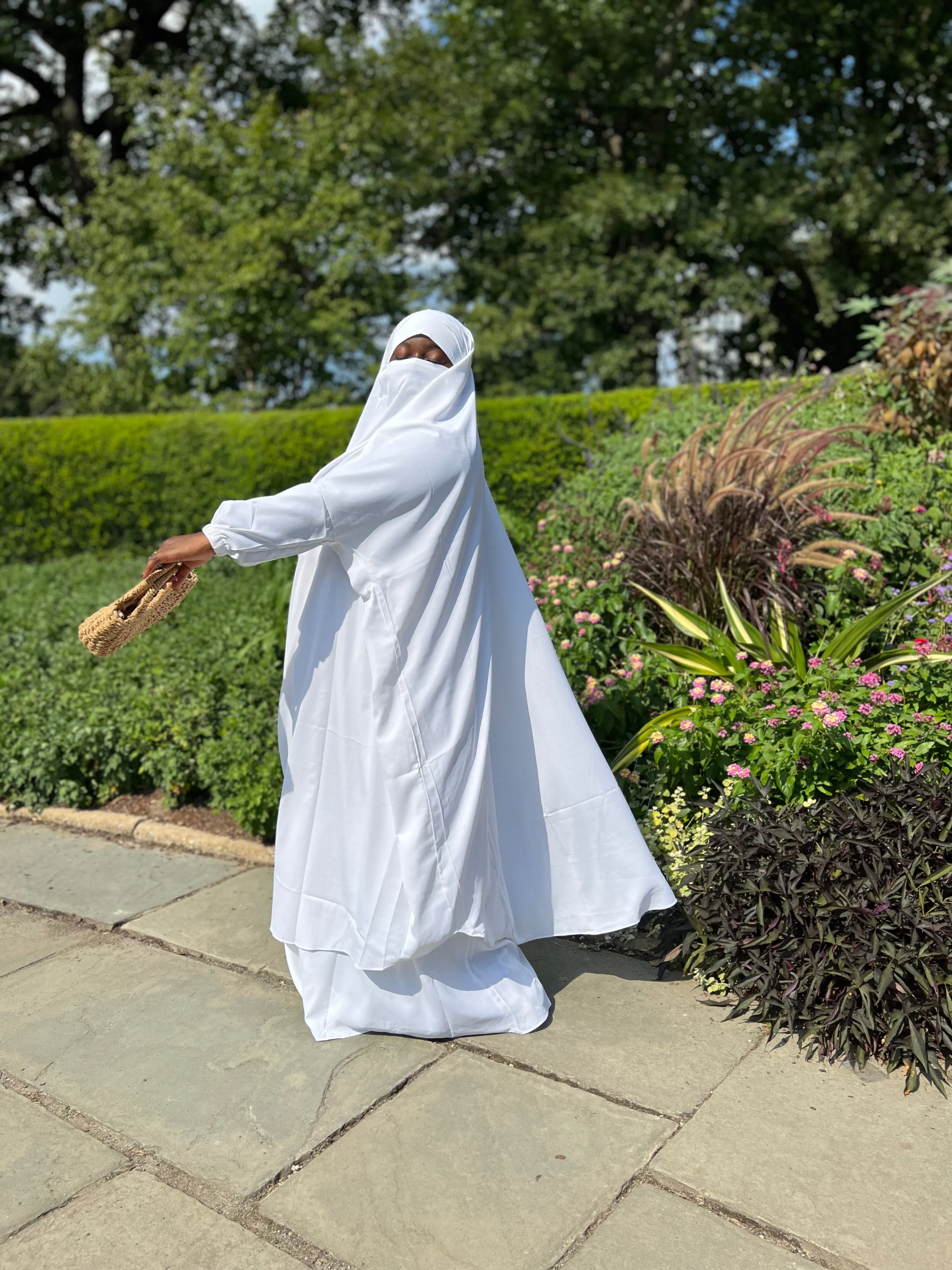 Plus Size 2 pieces jilbabs : White with pocket