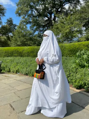 Plus Size 2 pieces jilbabs : White with pocket