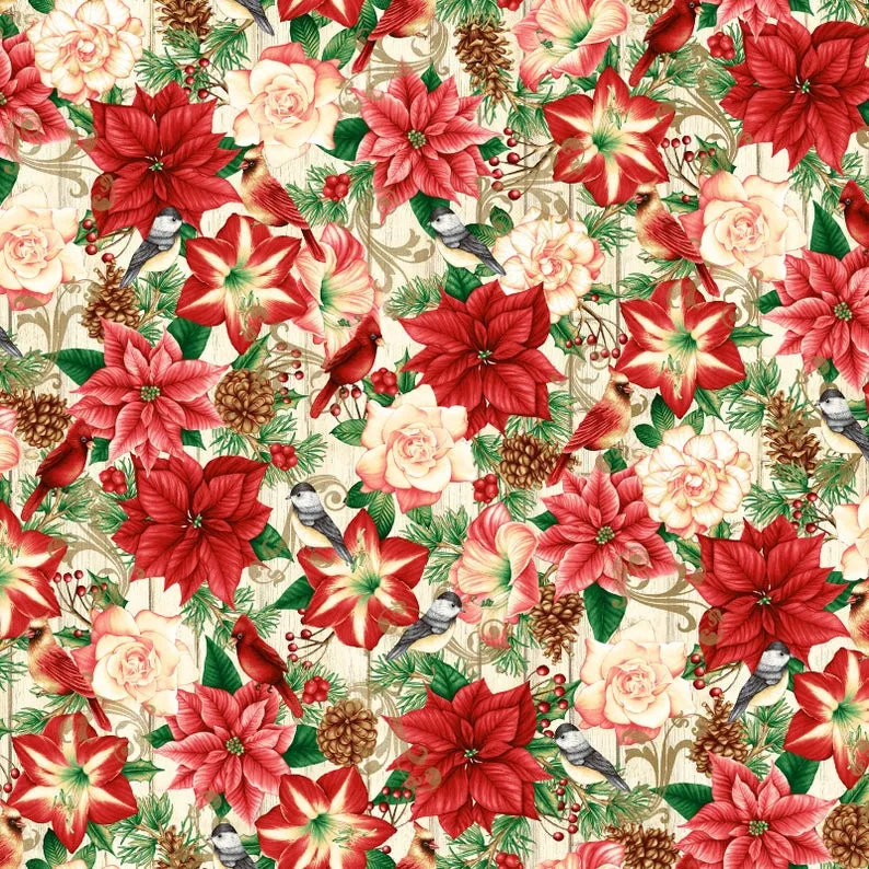Poinsettia Fabric by Henry Glass Hometown Holiday