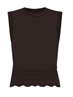 Pointelle Sleeveless Sweater | Chocolate Brown
