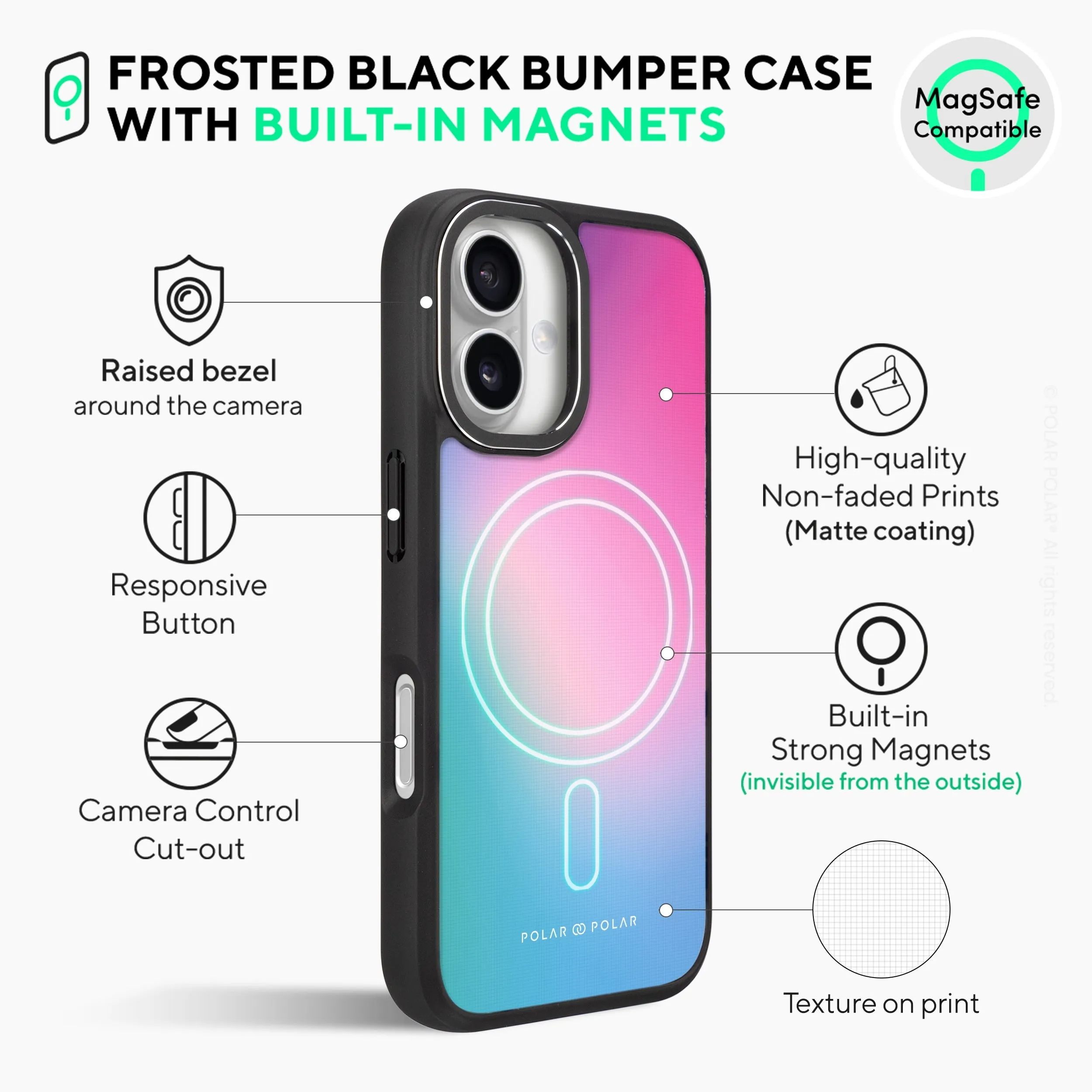 Polar Light - iPhone 16 Frosted Black Bumper MagSafe Case