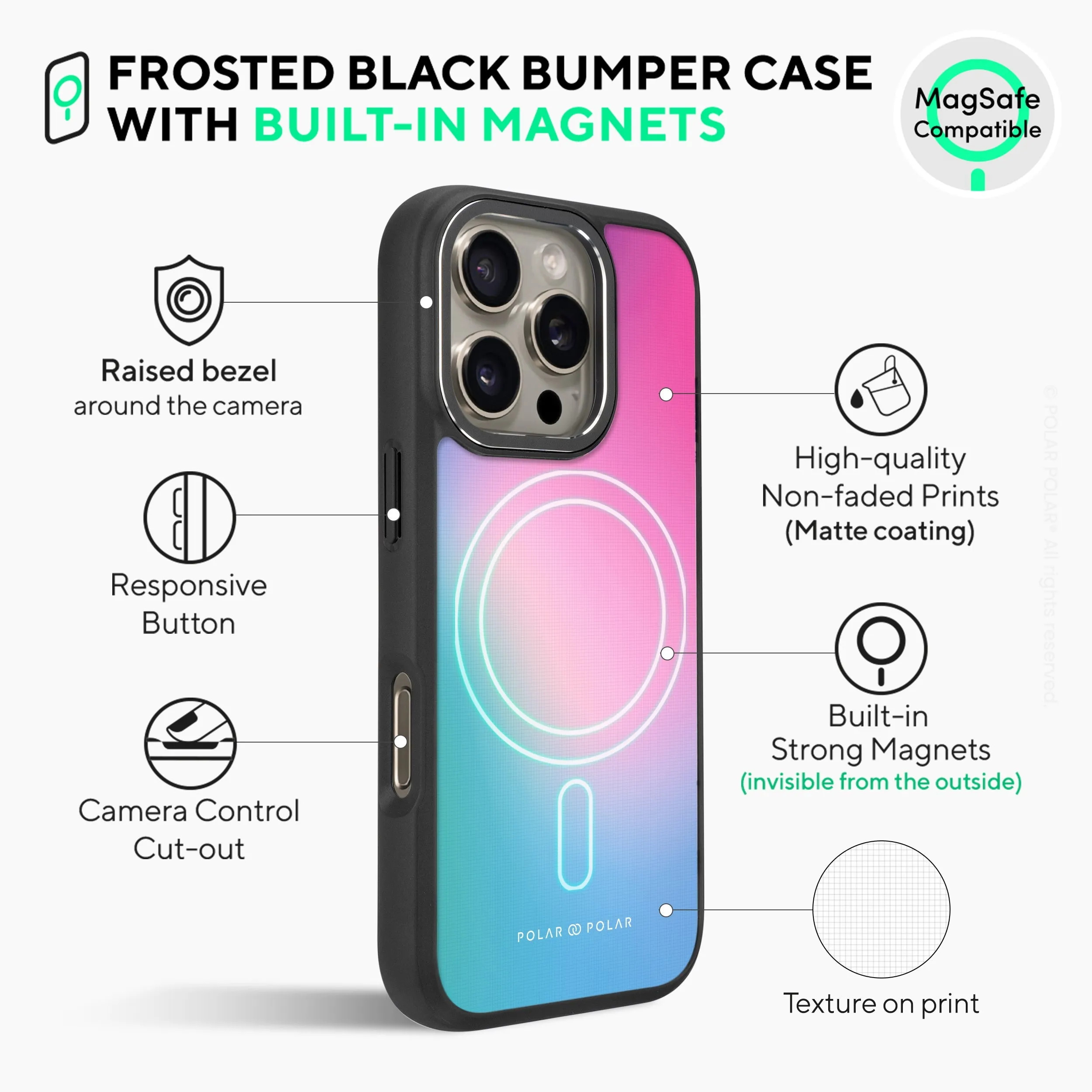 Polar Light - iPhone 16 Pro Max Frosted Black Bumper MagSafe Case