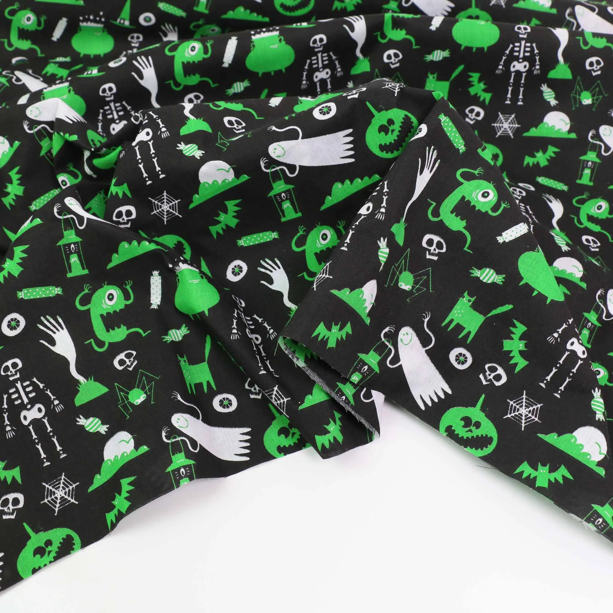 PolyCotton Poplin Fabric - Black, orange