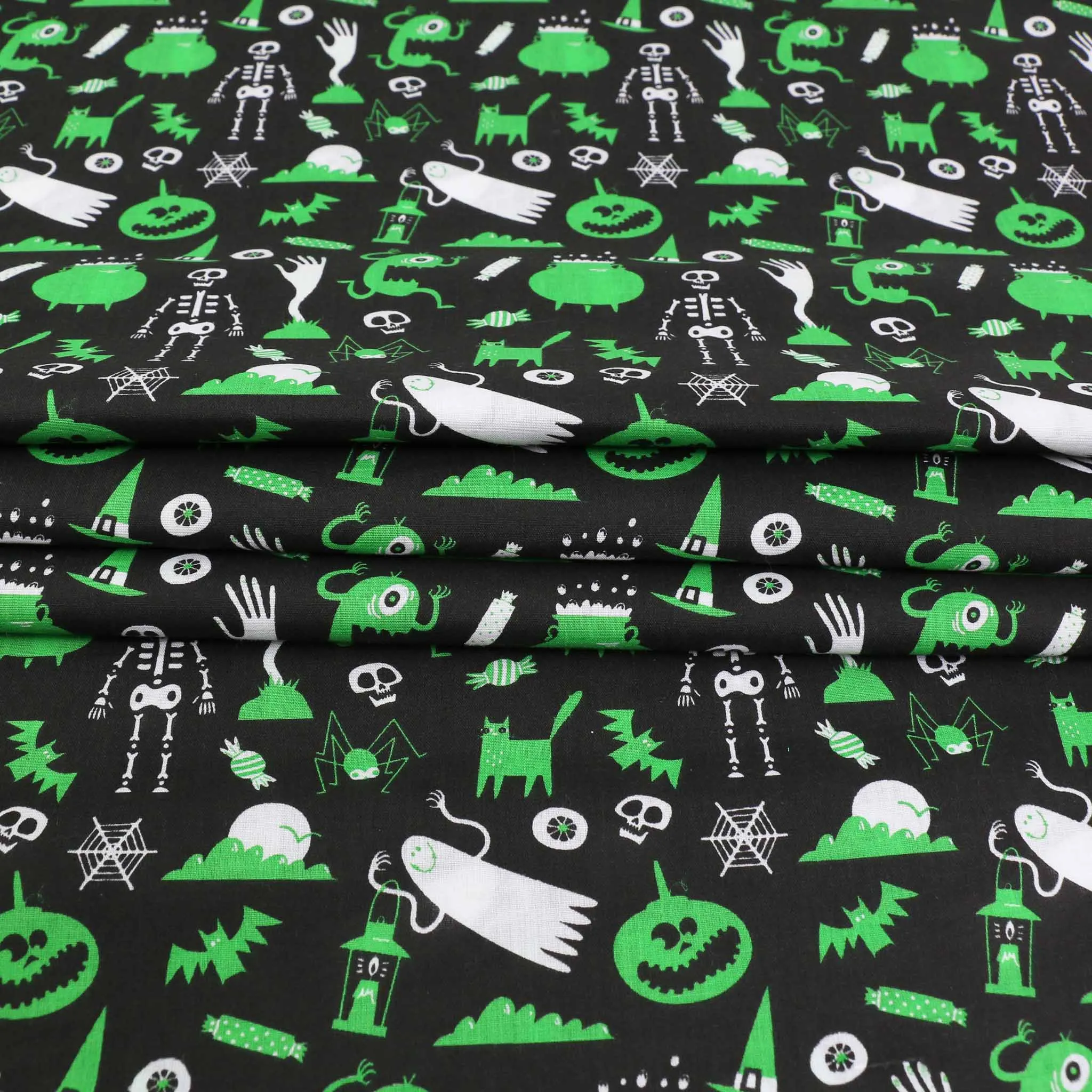 PolyCotton Poplin Fabric - Black, orange
